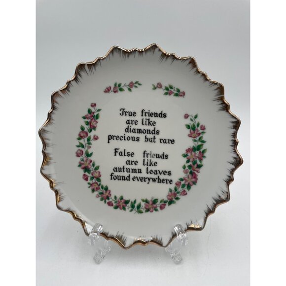 Decorative Friends Porcelain Plate Gold Trim Friendship Quote Floral Design - Picture 2 of 4